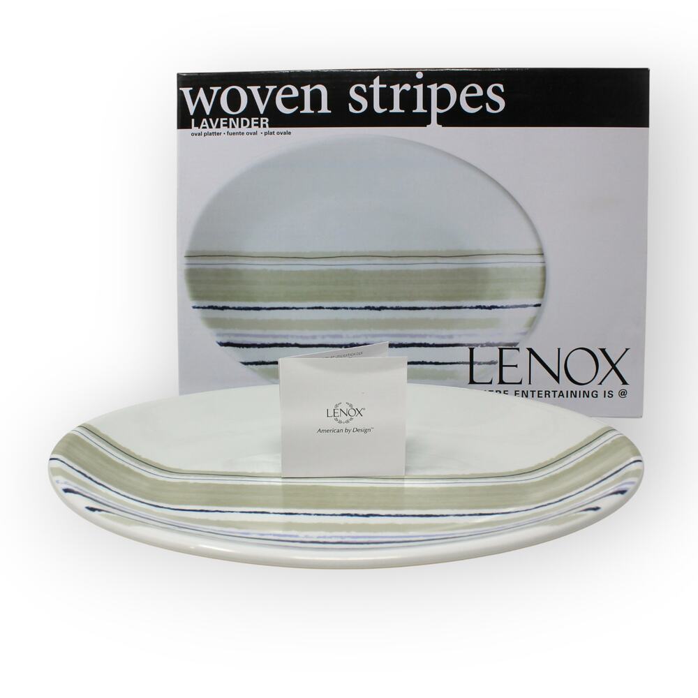 NEW Lenox Woven Stripes Lavender 13" Oval Serving Platter